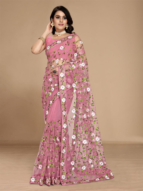 VAIRAGEE Floral Embroidered Net Fusion Saree