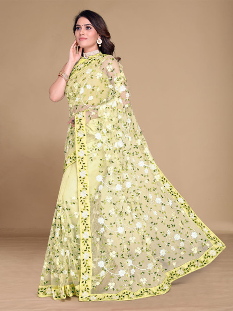 VAIRAGEE Floral Embroidered Net Saree - Image 3