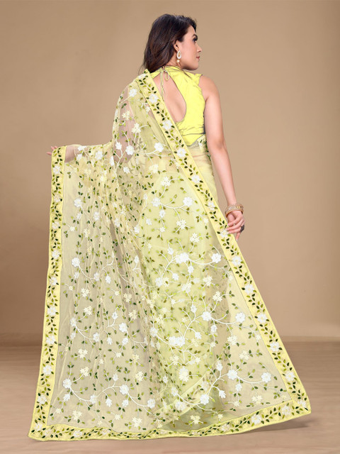 VAIRAGEE Floral Embroidered Net Saree - Image 4