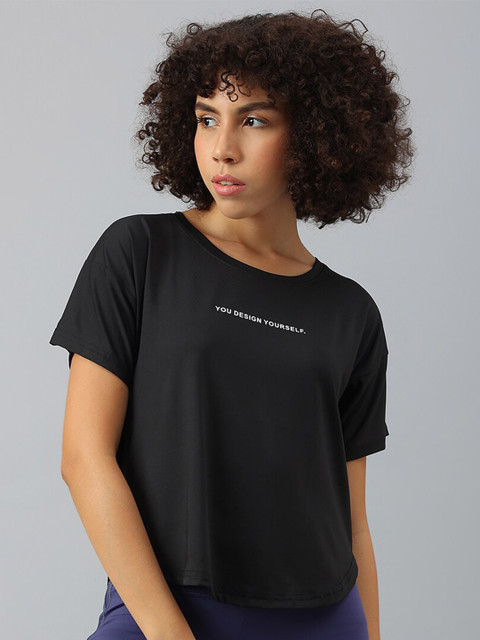 MKH Women Typography Drop-Shoulder Sleeves Dri-FIT Sports T-shirt