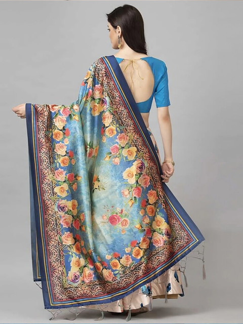Kaizen TEXO FAB Silver-Toned & Blue Printed Semi-Stitched Lehenga Choli - Image 4