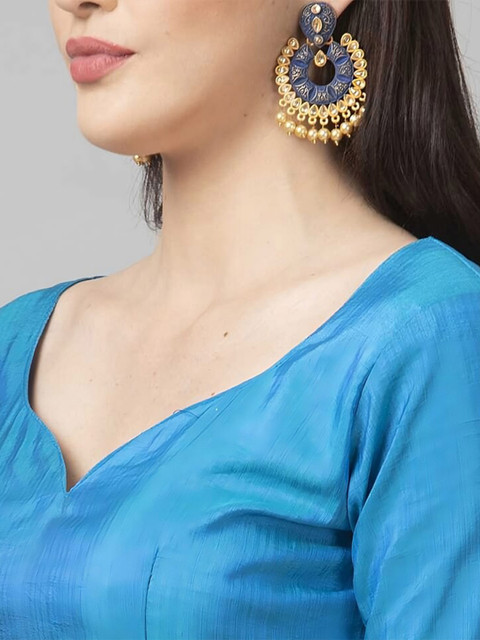 Kaizen TEXO FAB Silver-Toned & Blue Printed Semi-Stitched Lehenga Choli - Image 2