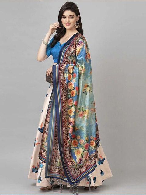 Kaizen TEXO FAB Silver-Toned & Blue Printed Semi-Stitched Lehenga Choli - Image 5