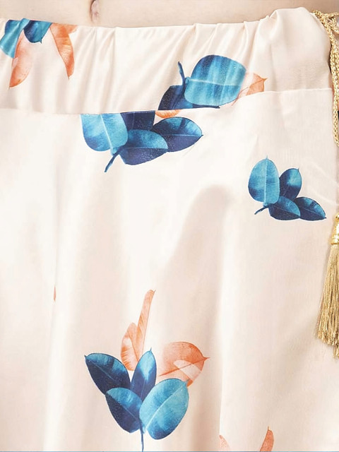Kaizen TEXO FAB Silver-Toned & Blue Printed Semi-Stitched Lehenga Choli - Image 3