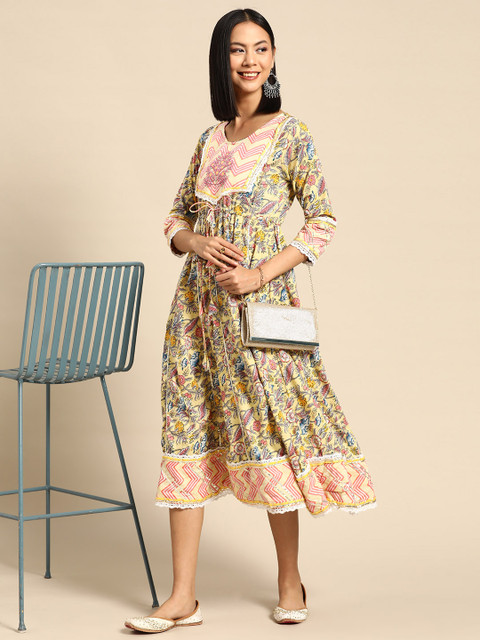 RANGMAYEE Floral Embroidered A-Line Midi Dress - Image 5