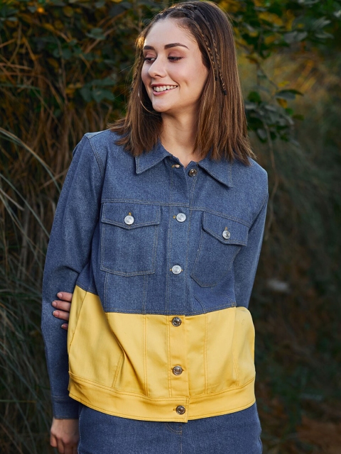 Athena Women Colourblocked Cotton Outdoor Denim Jacket - Image 3