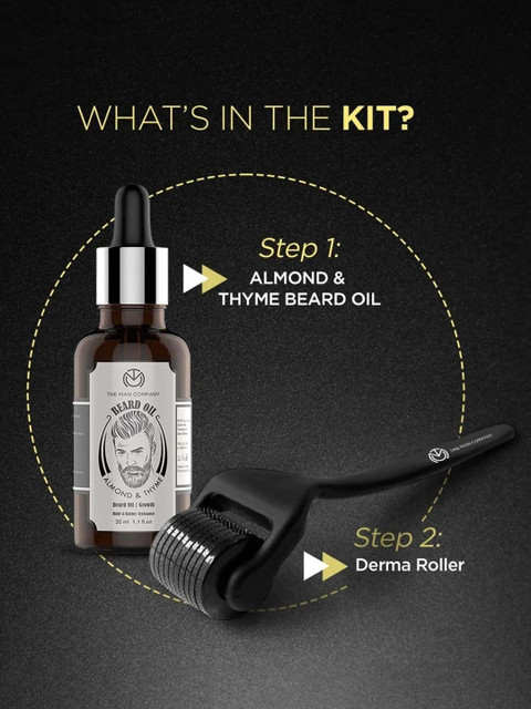 THE MAN COMPANY Set of Beard Booster Almond+Thyme Beard Oil (30ml) & Derma Roller - Image 2