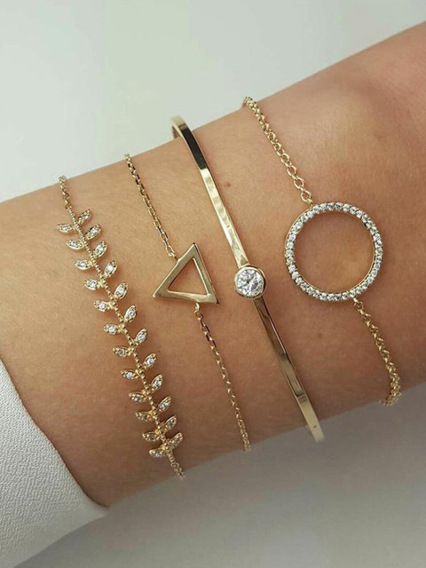 Jewels Galaxy Women 4 Gold-Toned & White Gold-Plated Cuff Bracelet