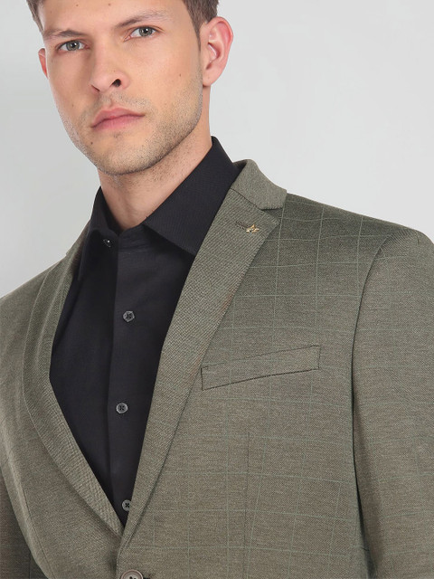 Arrow Men Checked Slim Fit Single-Breasted Knit Formal Blazer - Image 2