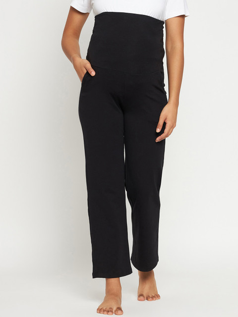 Hypernation Women Relaxed Straight Fit High-Rise Maternity Trousers