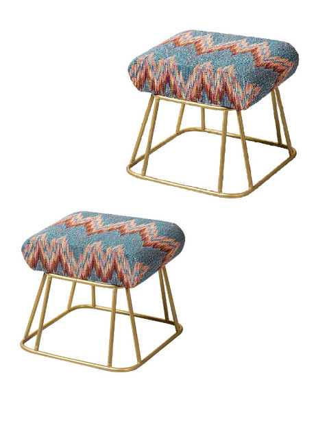 nestroots Set Of 2 Blue & Pink Printed Ottomans - Image 4