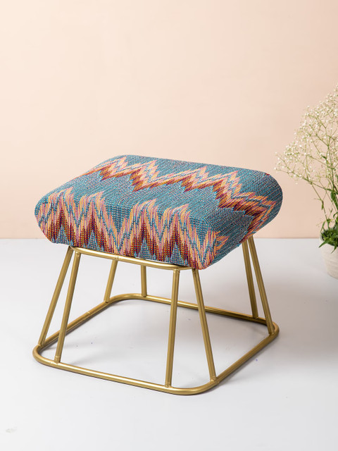 nestroots Set Of 2 Blue & Pink Printed Ottomans - Image 2