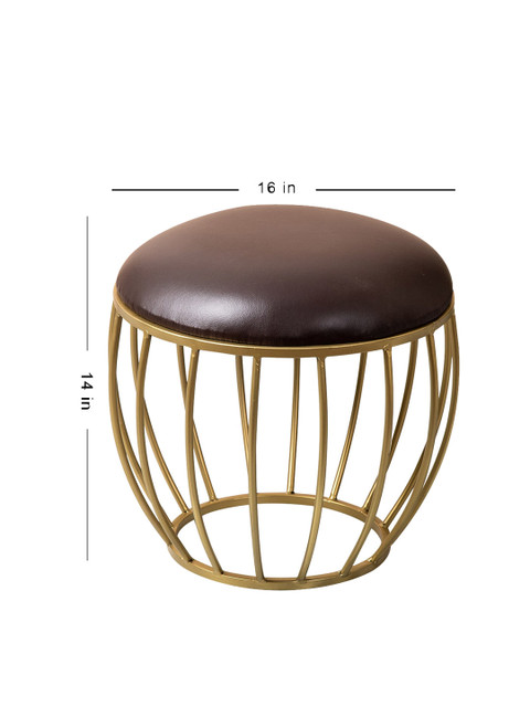 nestroots Coffee Brown and Gold Toned Textured Round Ottomans - Image 5