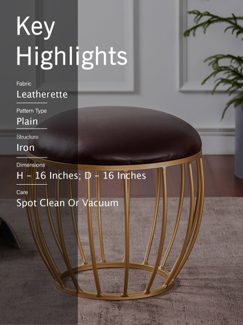 nestroots Coffee Brown and Gold Toned Textured Round Ottomans - Image 6