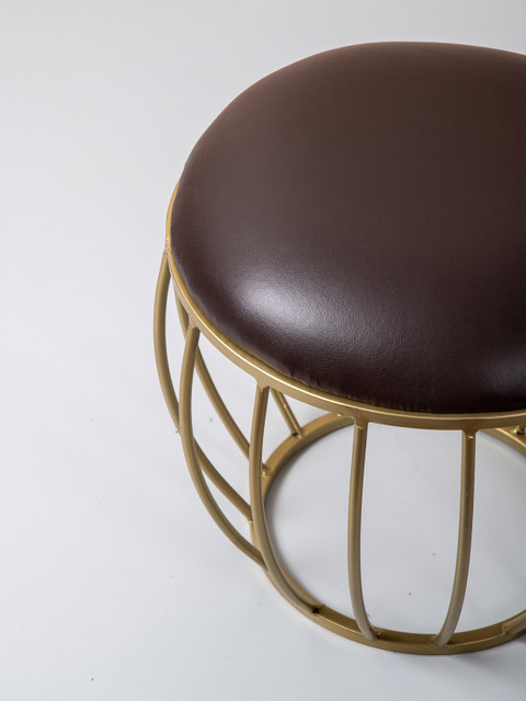 nestroots Coffee Brown and Gold Toned Textured Round Ottomans - Image 3