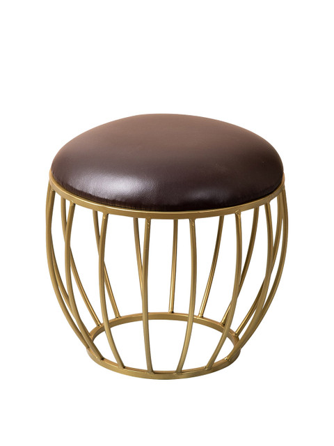 nestroots Coffee Brown and Gold Toned Textured Round Ottomans - Image 4