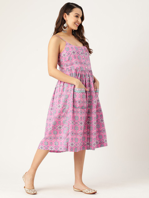 Jaipur Morni Floral Ethnic Cotton A-Line Dress - Image 3