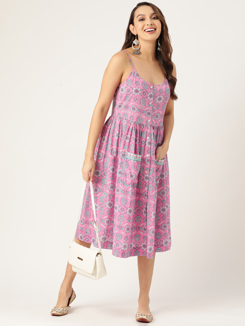 Jaipur Morni Floral Ethnic Cotton A-Line Dress - Image 5