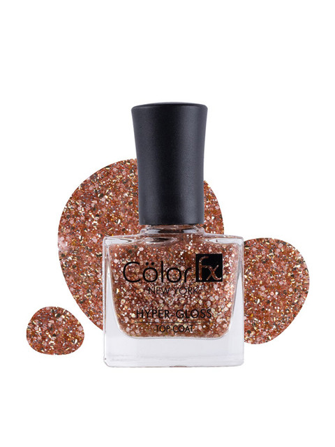 Color Fx New York Hyper Gloss Top Coat Glitter Finish Nail Enamel 9 ml-Rose Gold 173