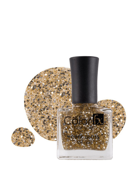 Color Fx New York Hyper Gloss Top Coat Glitter Finish Nail Enamel 9 ml- Gold 174