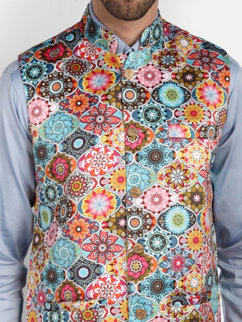 Vandnam Fabrics Men Floral Printed Nehru Jacket - Image 2