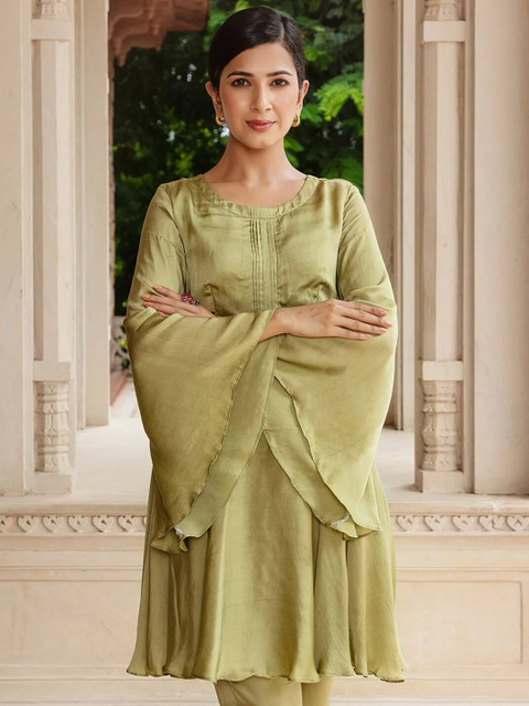 Ambraee Women Flared Sleeves Tunic & Trouser Co-Ords Set