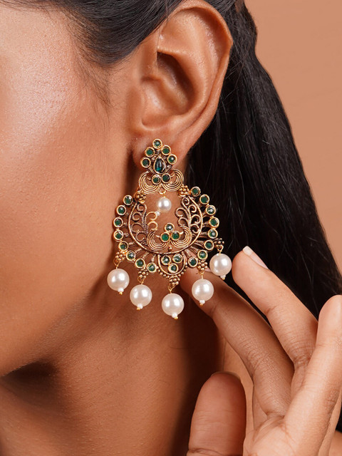 TEEJH Gold-Plated Contemporary Chandbalis Earrings - Image 5