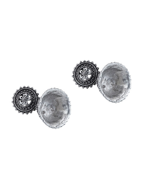 TEEJH Silver-Plated Oxidised Contemporary Jhumkas Earrings - Image 3