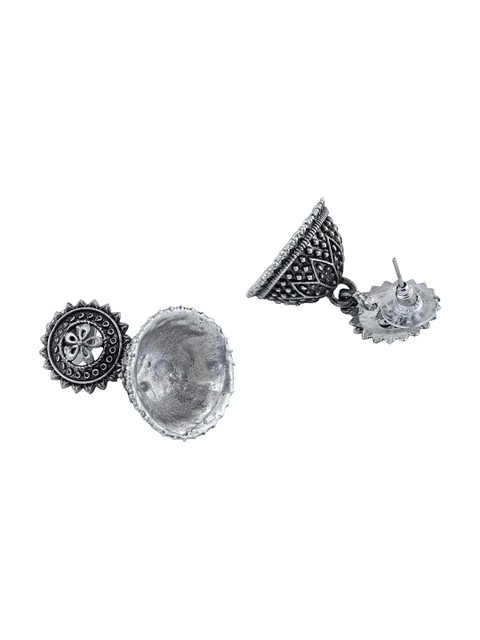 TEEJH Silver-Plated Oxidised Contemporary Jhumkas Earrings - Image 4