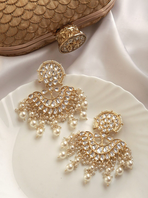 TEEJH Gold-Plated Contemporary Chandbalis Earrings
