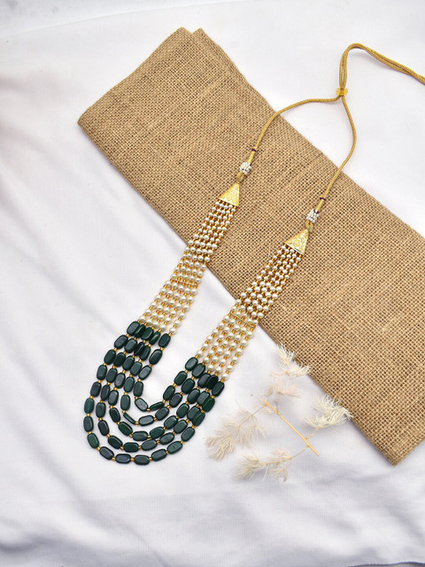 TEEJH Bead & Pearl Brass Minimal Necklace