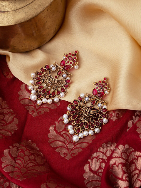 TEEJH Gold-Plated Contemporary Drop Earrings