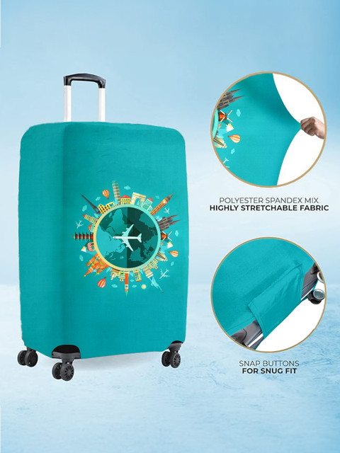 Cortina Turquoise Blue Printed Protective Medium Trolley Bag Cover - Image 2