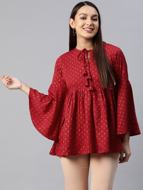 MBE Woman Print Block Print Crepe Top