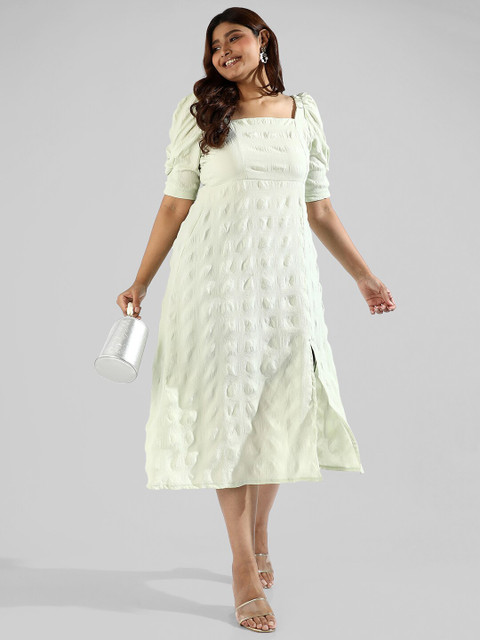 Instafab Plus Women Plus Size Self Design A-Line Midi Dress