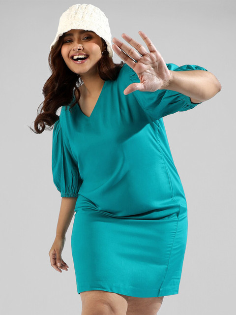 Instafab Plus Women Plus Size Puff Sleeves Sheath Dress