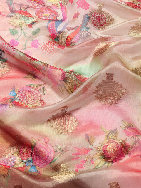 Silk Land Woven Floral Art Silk Chanderi Digital Print Saree - Image 5