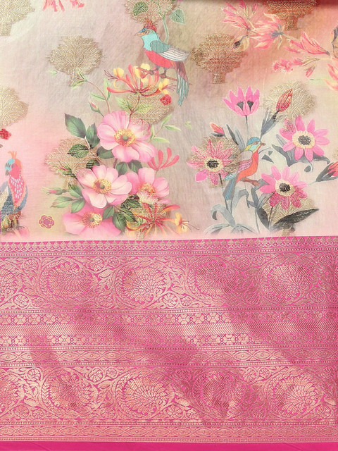 Silk Land Woven Floral Art Silk Chanderi Digital Print Saree - Image 3
