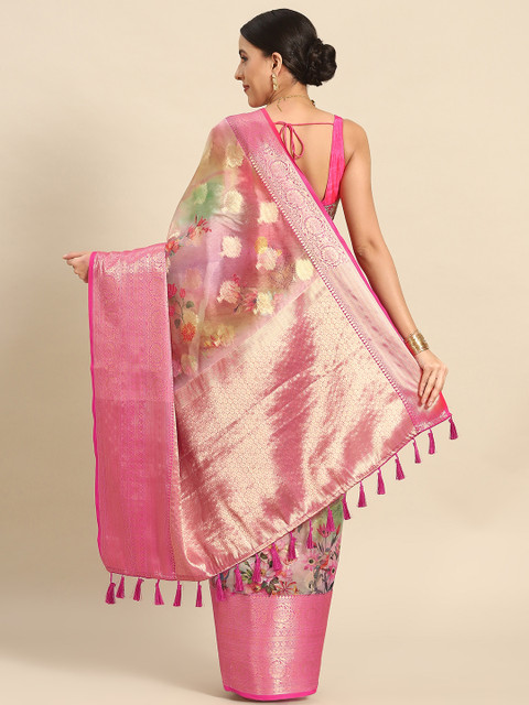 Silk Land Woven Floral Art Silk Chanderi Digital Print Saree - Image 2