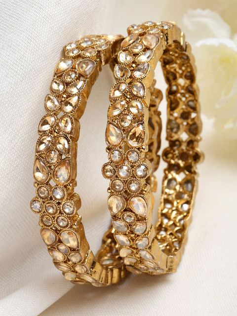 KARATCART Set Of 2 Gold-Plated Kundan-Studded Bangles