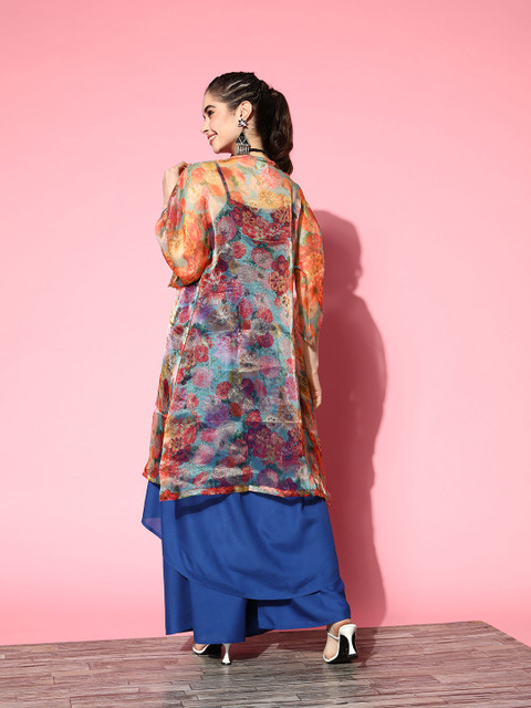InWeave Solid Shoulder Straps Pleated Kurta With Palazzos & With Jacket - Image 5