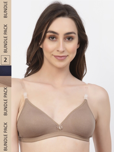 Floret Pack of 2 Backless T-Shirt Bra Seamless Non Padded Regular and Transparent Straps