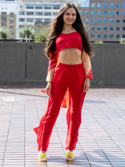 HOUSE OF JAMOTI Women Crop Top with Flared Trousers & with Shrug