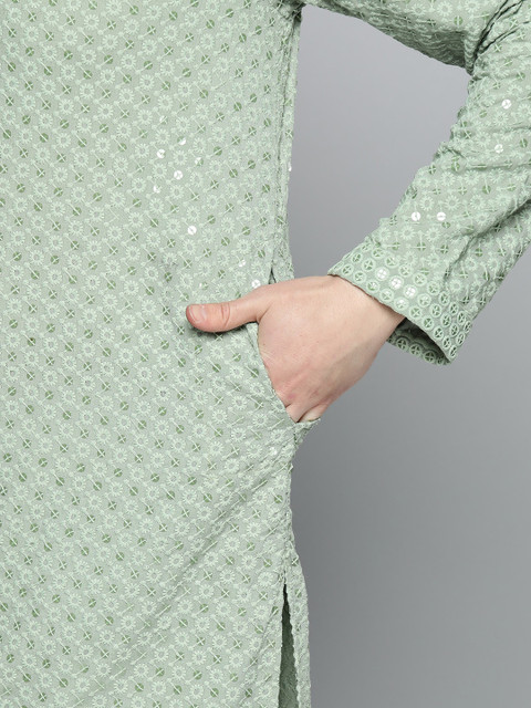 Jompers Men Floral Embroidered Chikankari Pure Cotton Kurta - Image 2