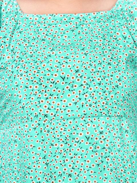 Indietoga Plus Size Green Floral Empire Midi Dress - Image 2