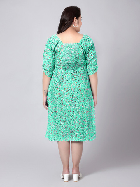 Indietoga Plus Size Green Floral Empire Midi Dress - Image 5