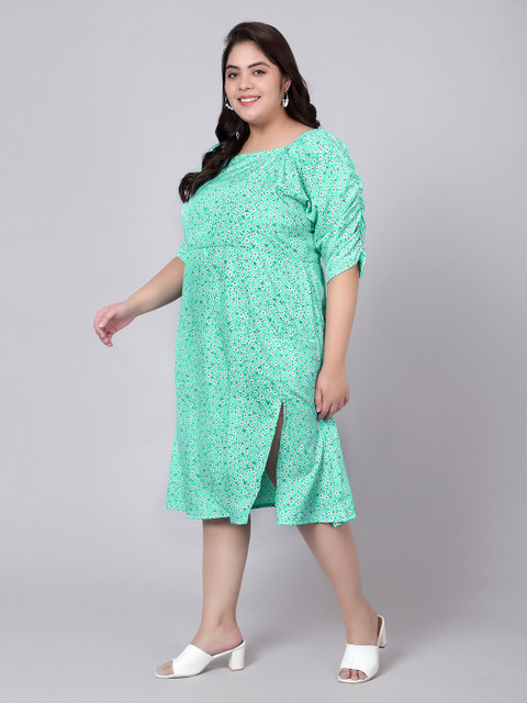 Indietoga Plus Size Green Floral Empire Midi Dress - Image 4