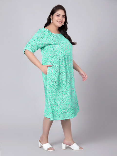 Indietoga Plus Size Green Floral Empire Midi Dress - Image 3