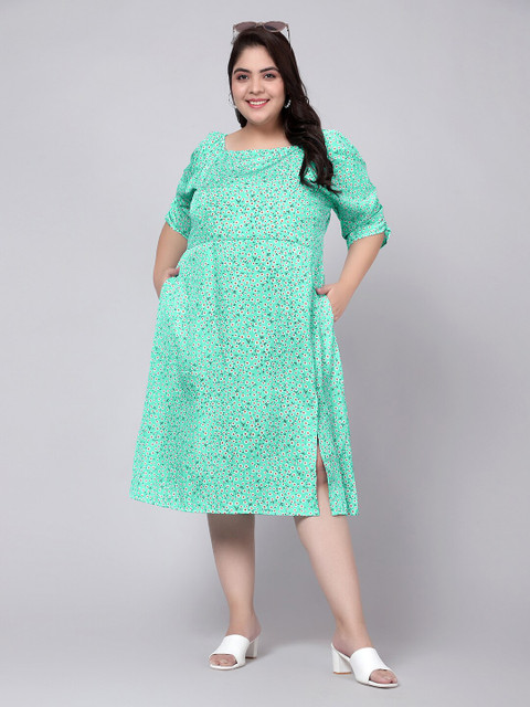 Indietoga Plus Size Green Floral Empire Midi Dress - Image 6