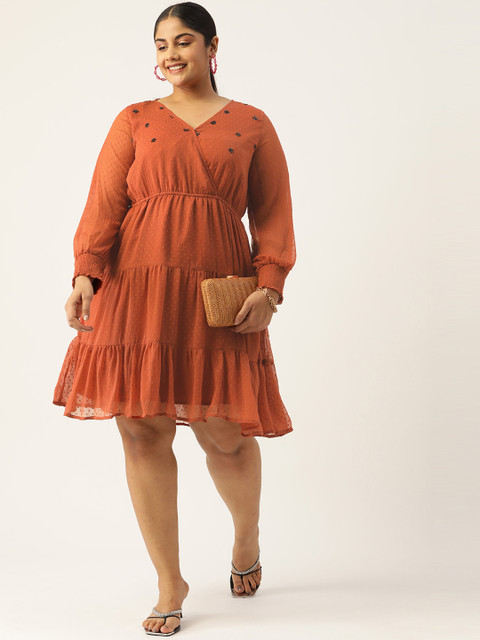 Antheaa Curve Plus Size Dooby Weave Embellished Wrap Dress - Image 5